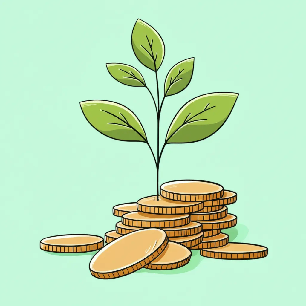 Plant growing from a pile of coins