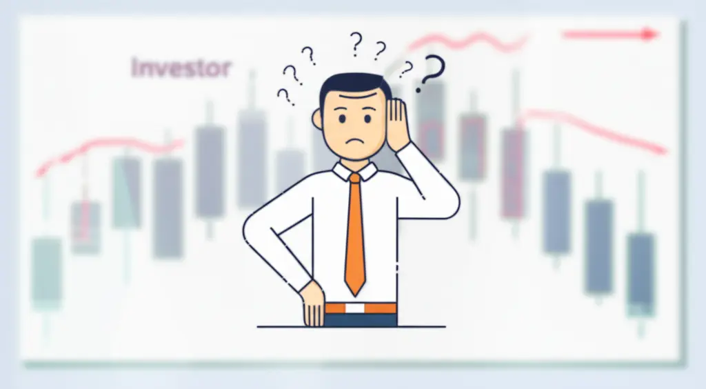 Confused investor with stock market chart