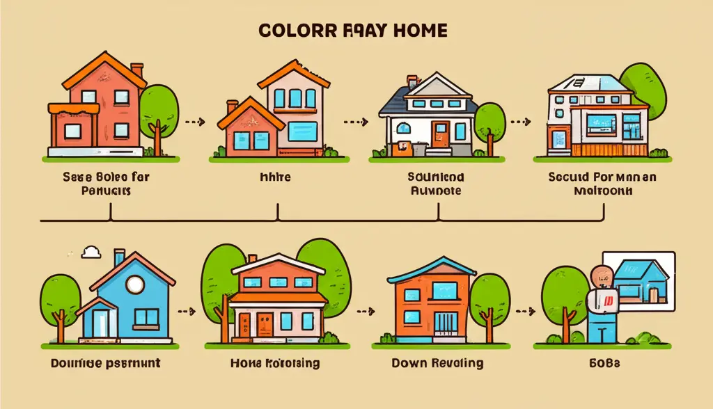 Flowchart showing steps from saving for down payment to securing a mortgage