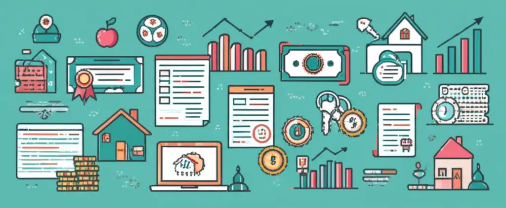 Illustration of diverse investment products like stocks, bonds, and real estate.