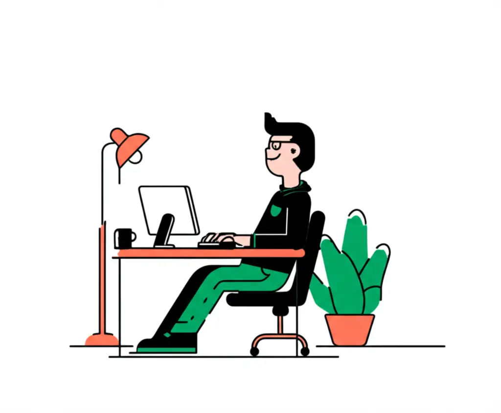 A focused worker at a neat desk, feeling accomplished