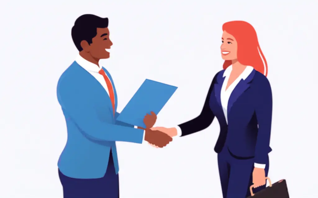 Happy clients shaking hands with an insurance agent