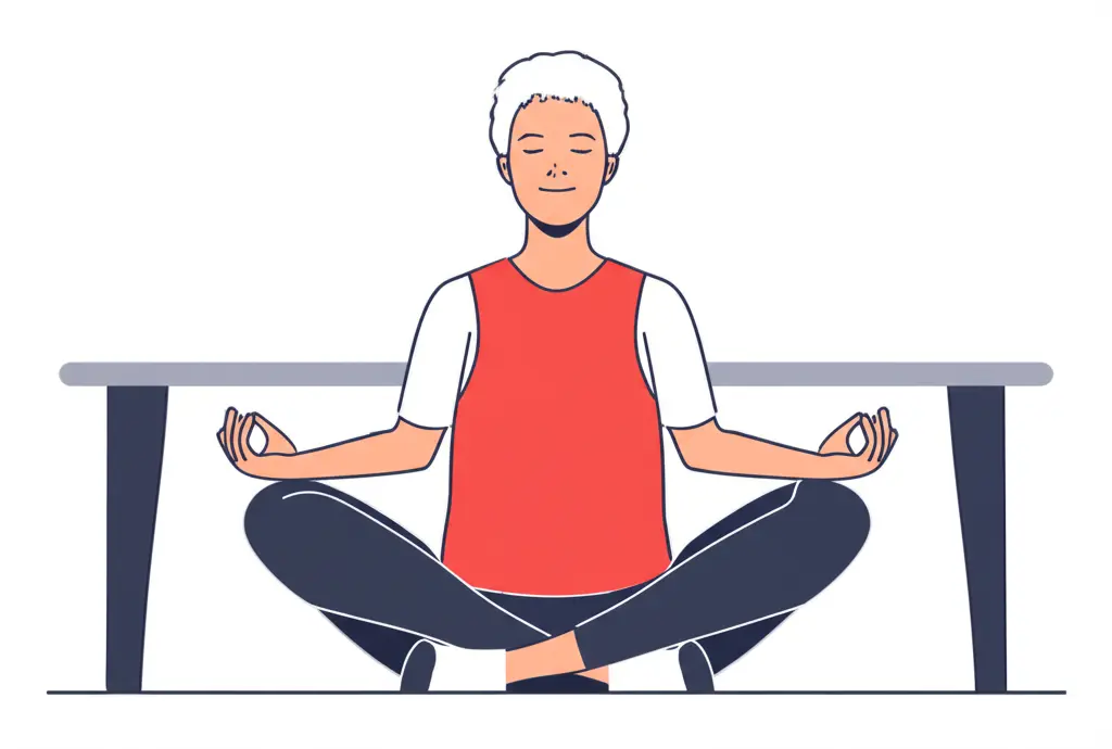 A cartoon-style image of an individual practicing mindfulness at a desk.