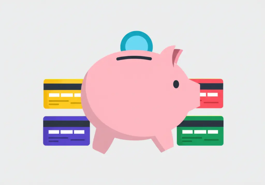 Piggy bank and credit cards illustration