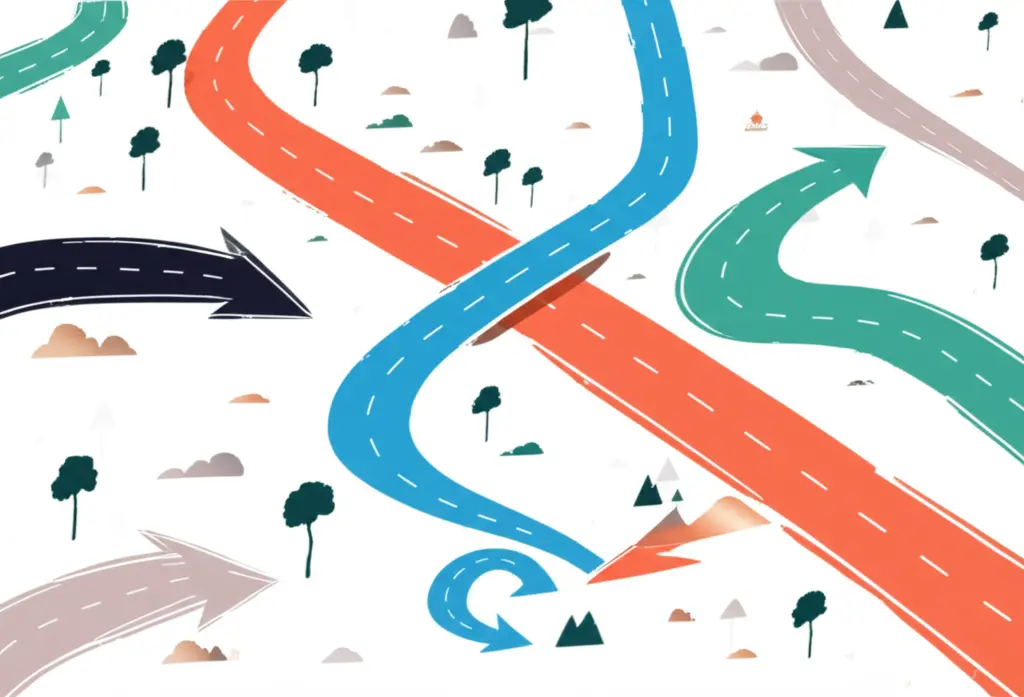 Hand-drawn style depiction of paths branching out in different directions, symbolizing choices and exploration.