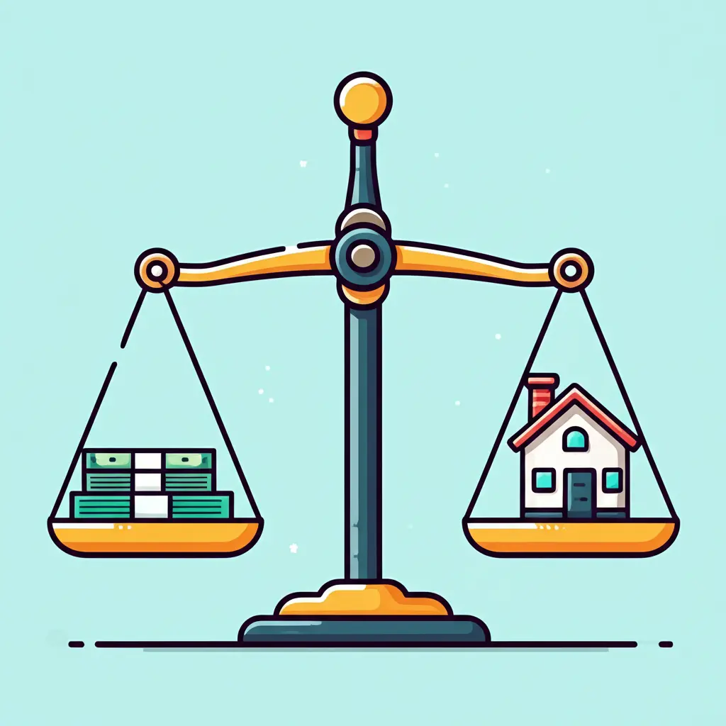 Scales balancing money and a house