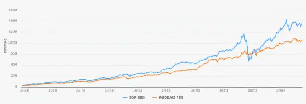 Minimalist chart showing historical performance comparison between S&P 500 and NASDAQ 100