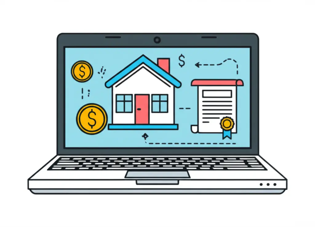 Icons representing mortgage advice on a laptop screen