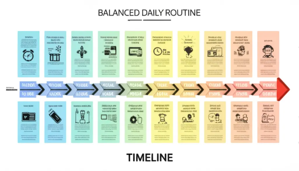 Timeline graphic showing balanced daily routine