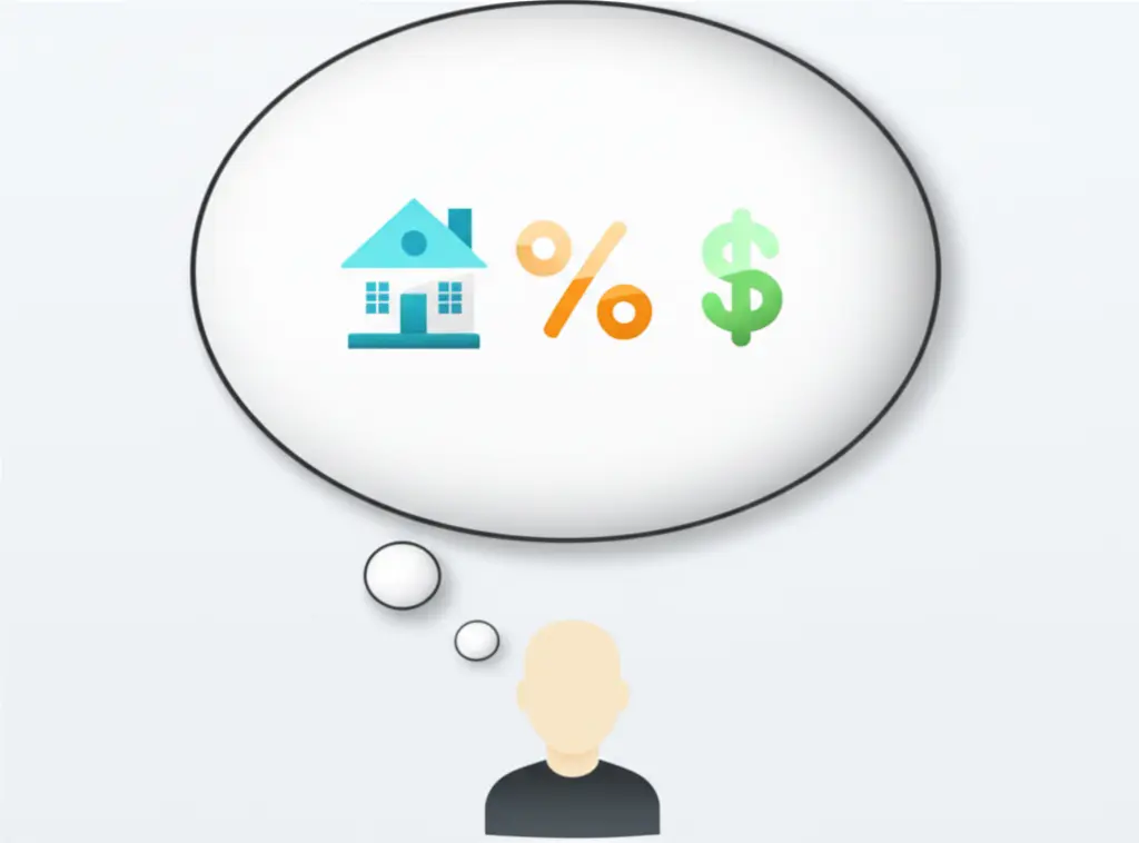 Thought bubble with housing and finance symbols