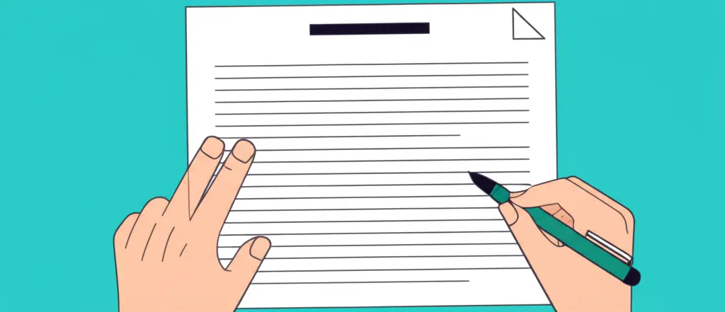 Hand-drawn illustration of a person writing a letter or email to a neighbor about resolving property concerns.