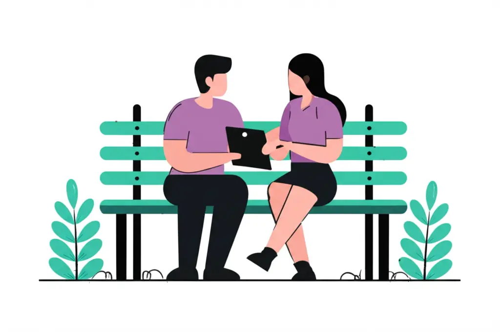 Couple on a park bench discussing life plans