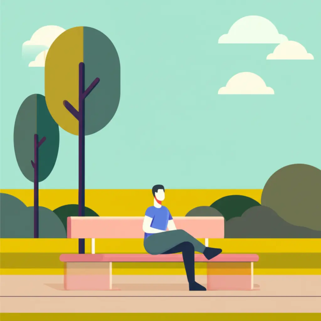 A minimalist image showing a person enjoying a peaceful moment at a park