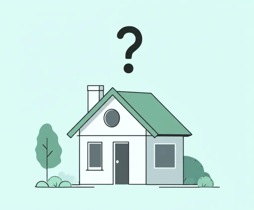 A minimalistic depiction of a house with a large question mark floating above, symbolizing mortgage queries.