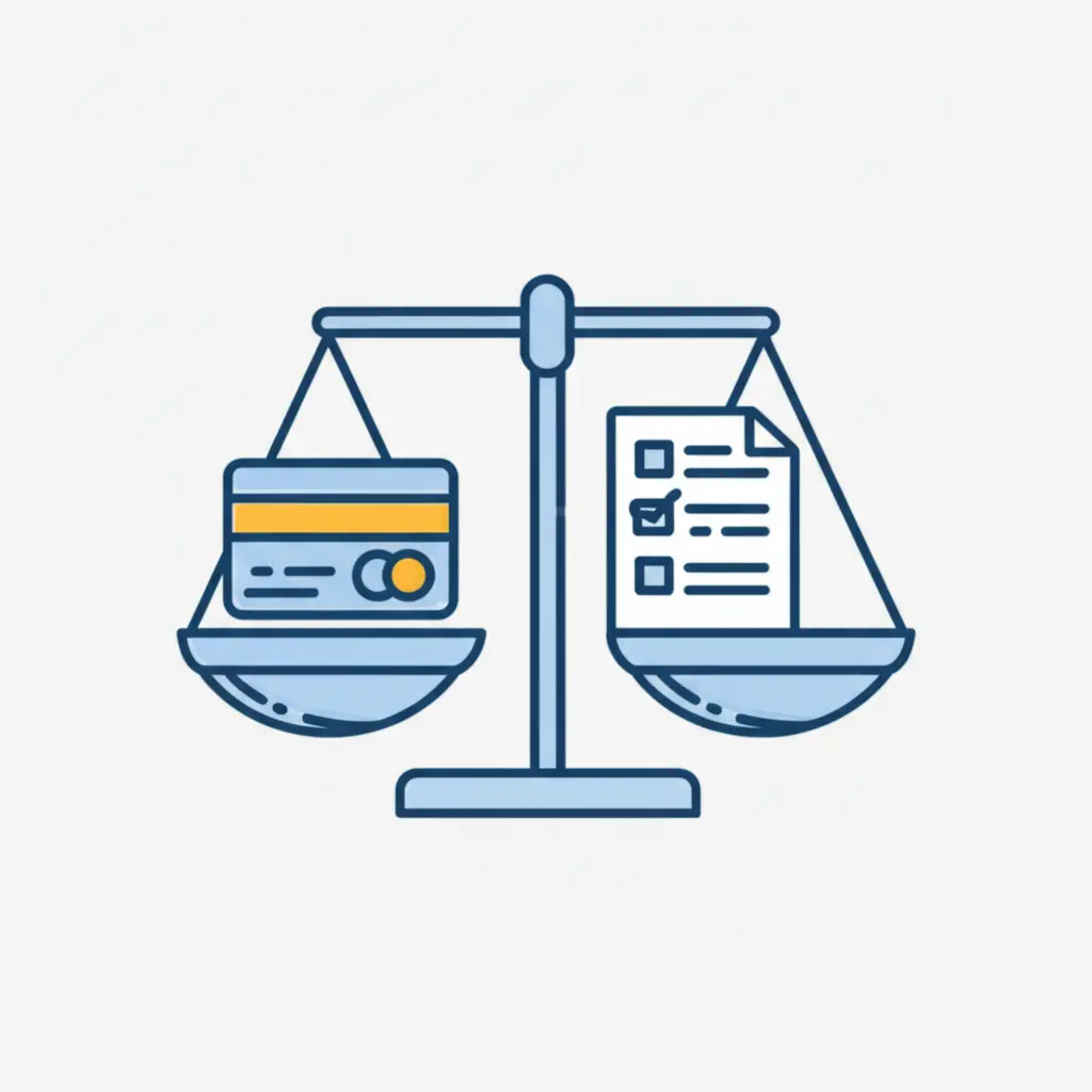 Scale balancing a credit card and a budget list