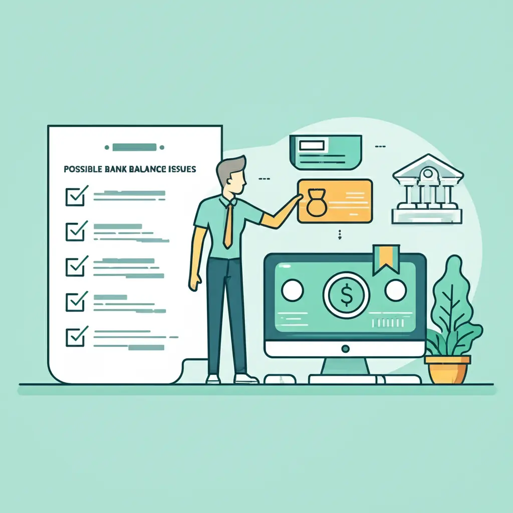 Illustration showing a checklist of possible bank balance issues