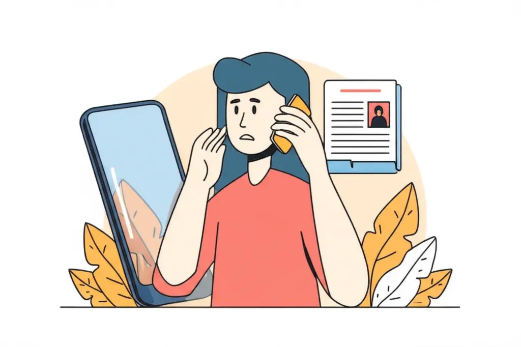 A worried person discussing an insurance claim over the phone.