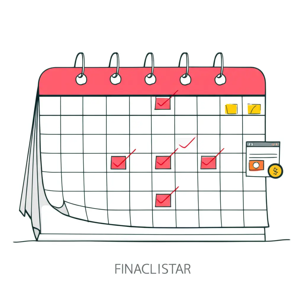Hand-drawn illustration of a calendar with financial goals marked.