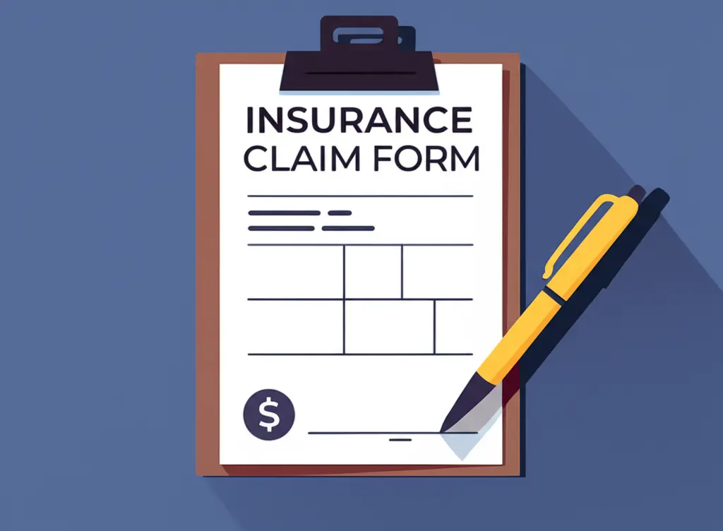 Insurance claim form and pen