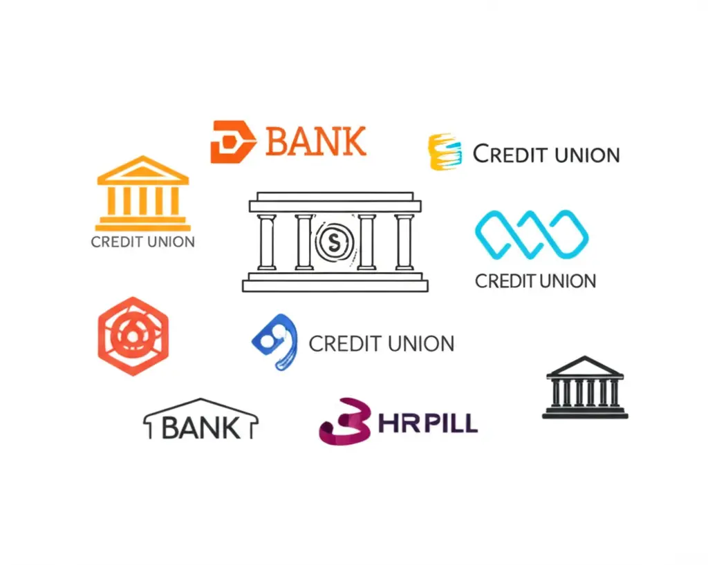 Different bank and credit union logos