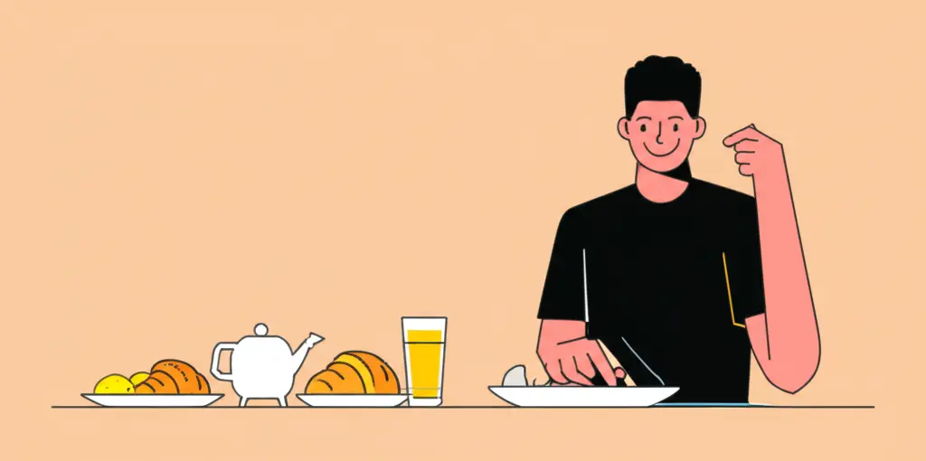 Hand-drawn image of a person enjoying a leisurely breakfast, symbolizing free time