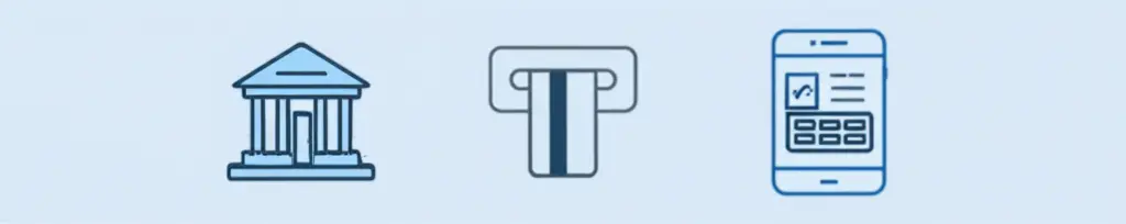 Icon depiction of banking options.