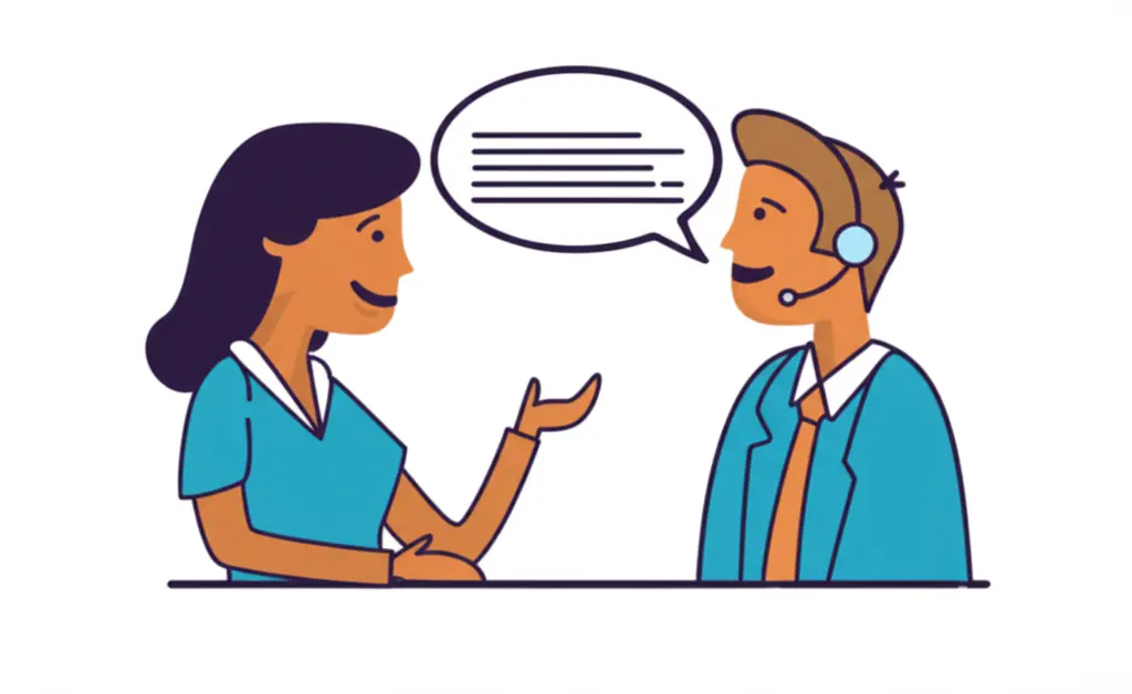 Cartoon of a person talking to an insurance representative
