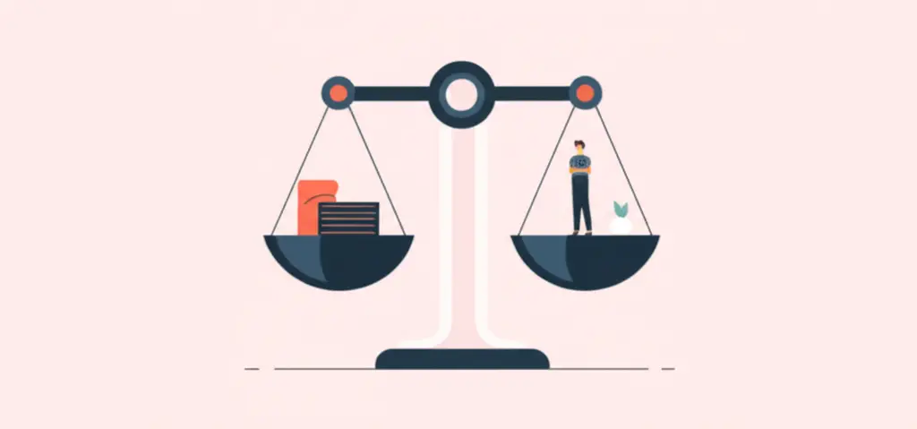Illustration of a person weighing two options on a balanced scale