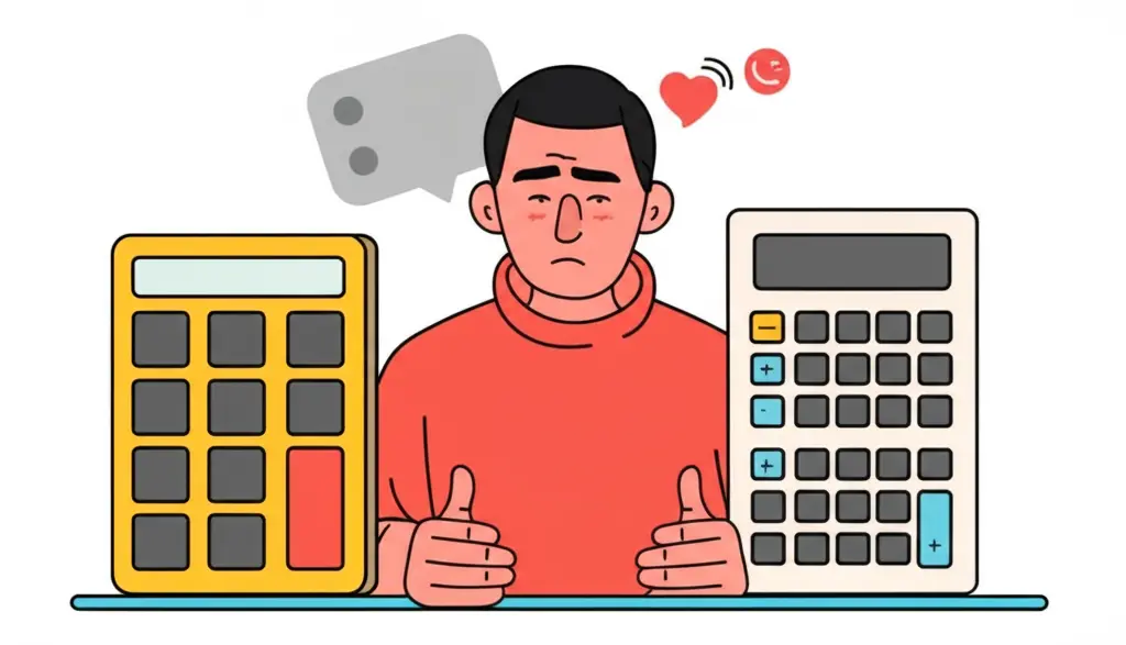 Person looking relieved with a calculator