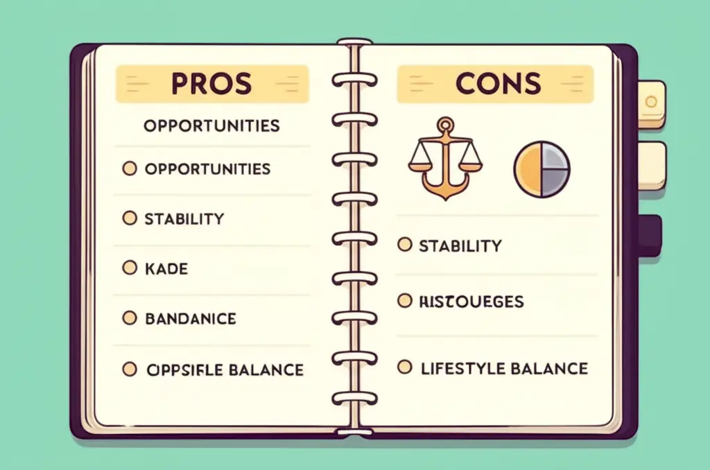 Personal journal open to pros and cons list