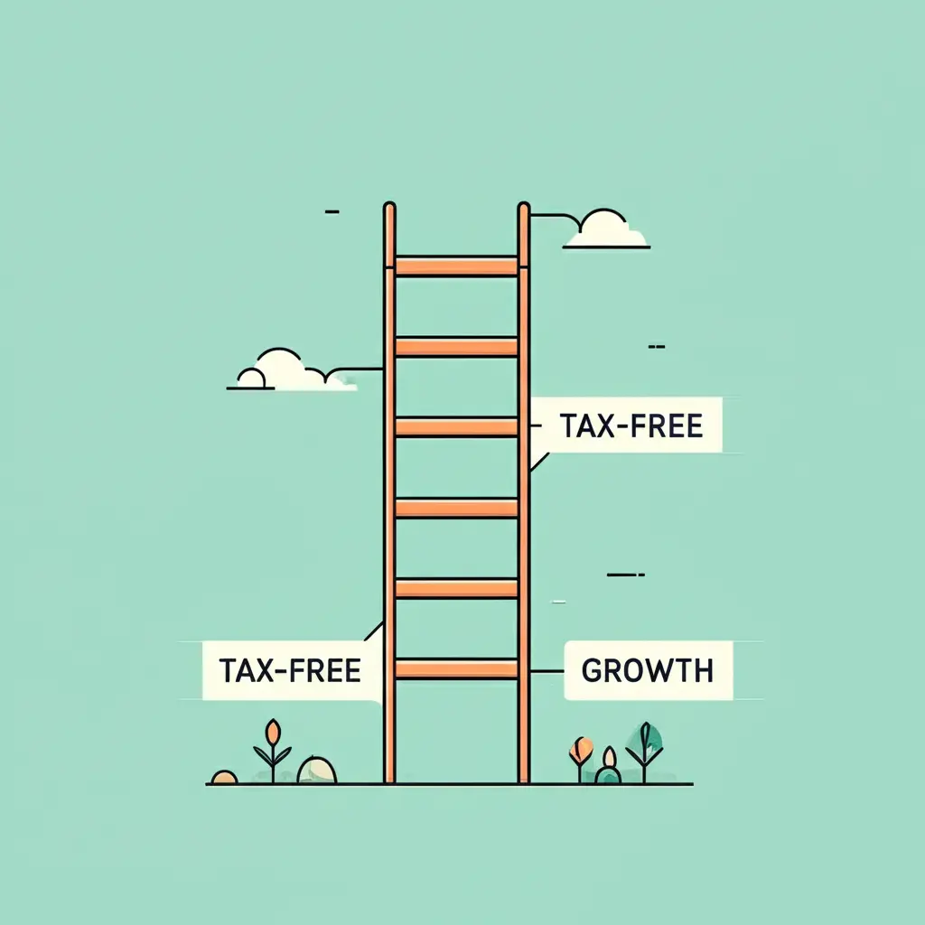 Minimalist cartoon image of a ladder labeled 'Tax-Free Growth'.