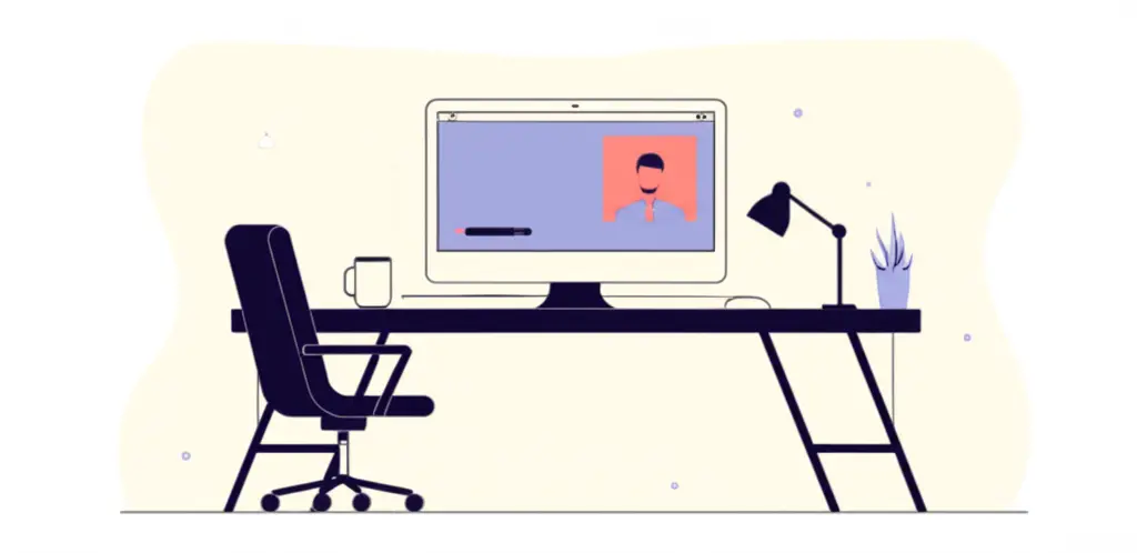 Illustration of a home office setup optimized for virtual interviews.