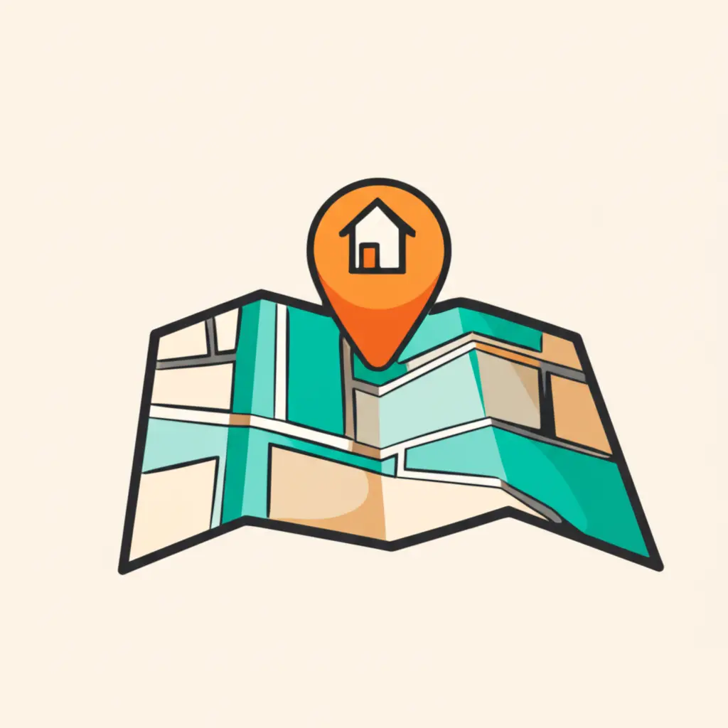 Illustration of a map with a house location