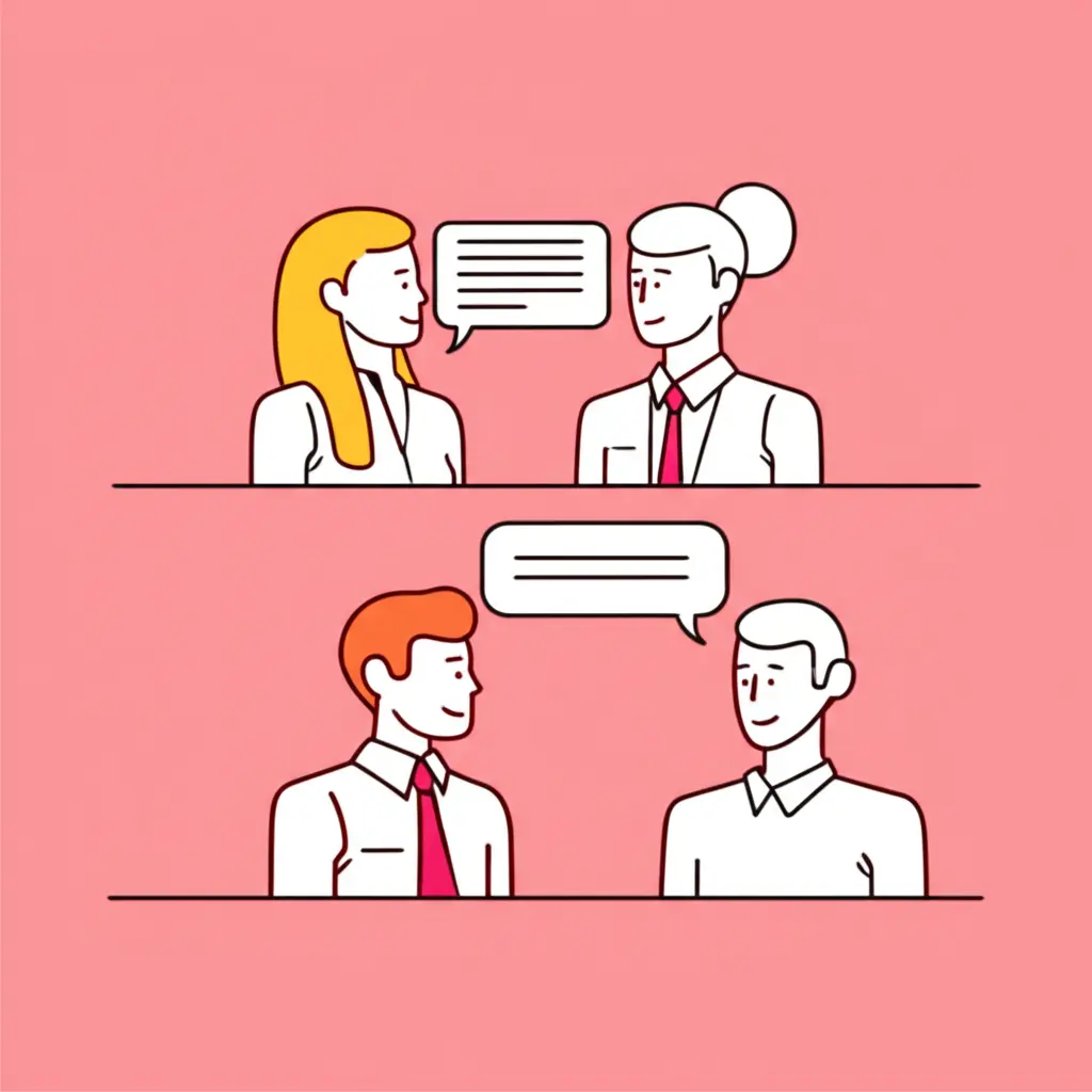 Conversation between a tenant and landlord in speech bubbles.