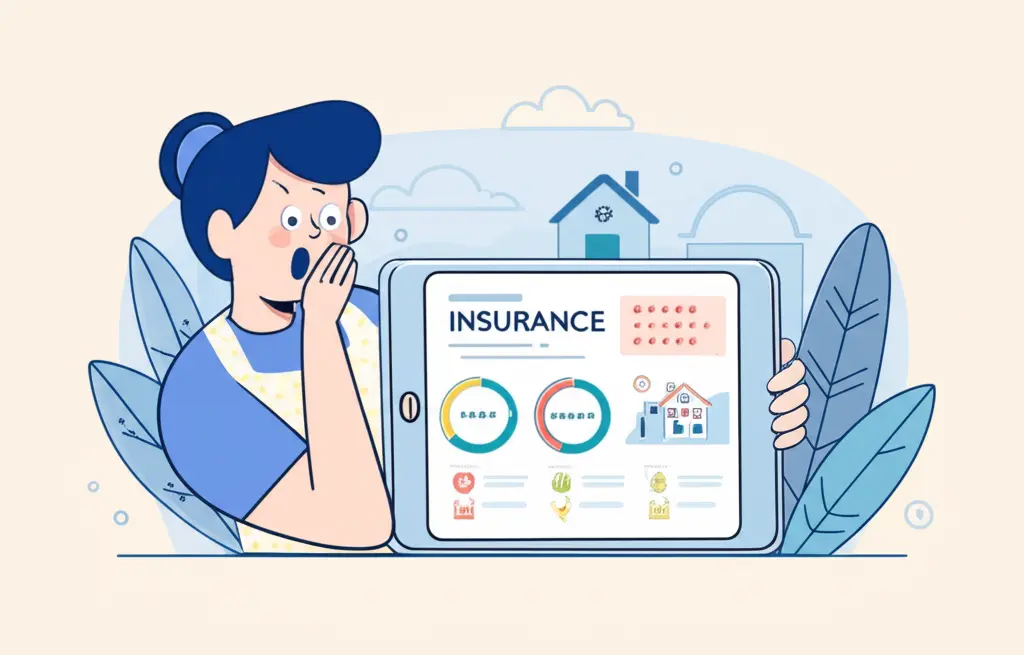 Surprised person looking at insurance-related cost diagrams on a tablet.