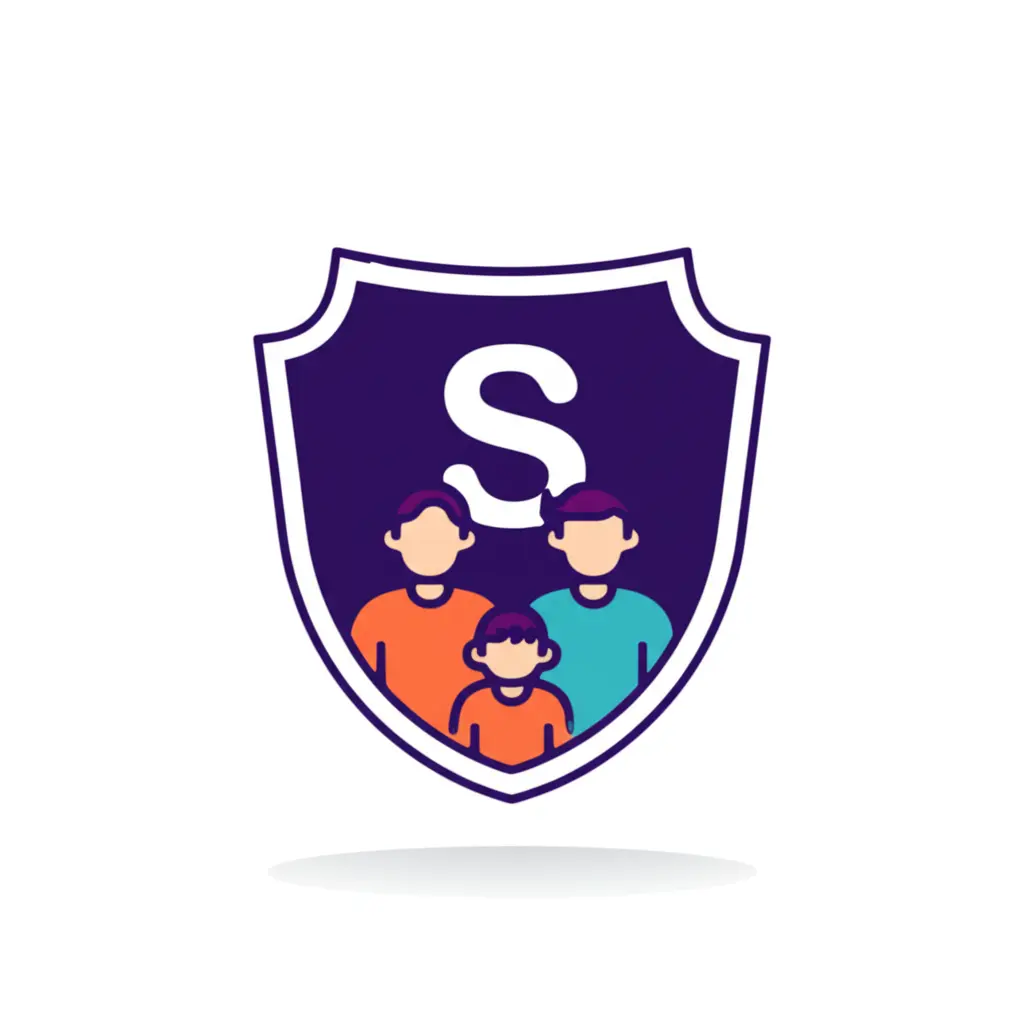 Cartoon of a superhero shield protecting a family, symbolizing insurance benefits