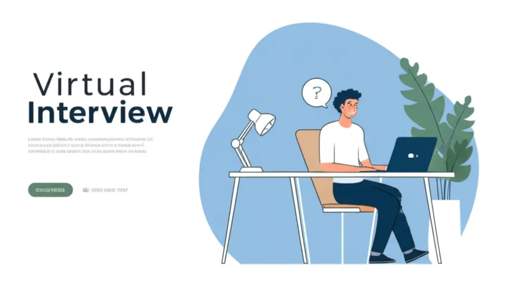 A cartoon image of a person attending a virtual interview