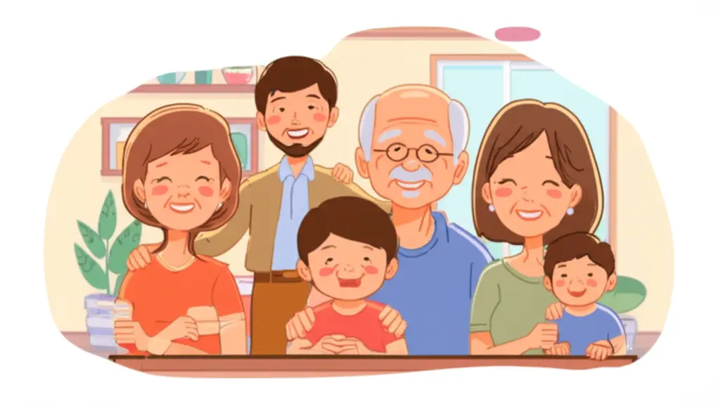 Elderly couple smiling with family
