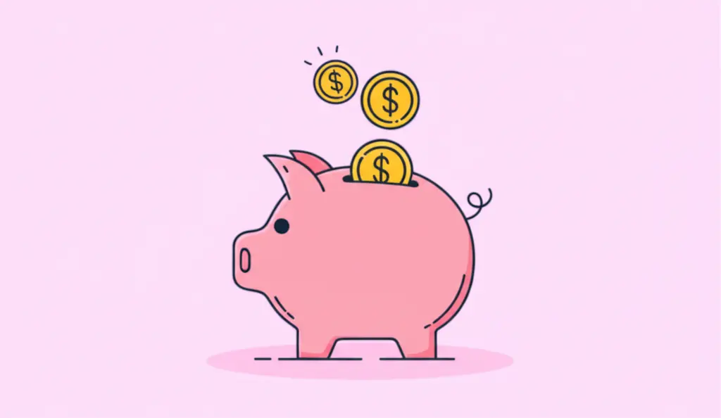 A whimsical illustration of a piggy bank being filled with coins