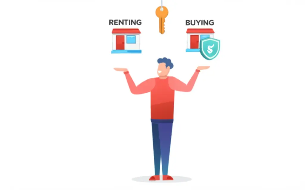 Person juggling between renting vs. buying a house