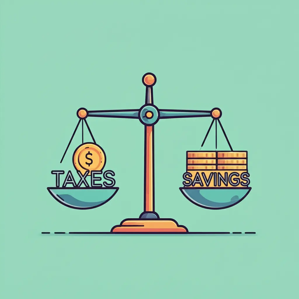 Balance scale with taxes and savings