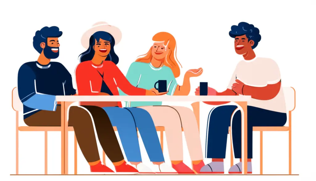Friends sharing stories around a table