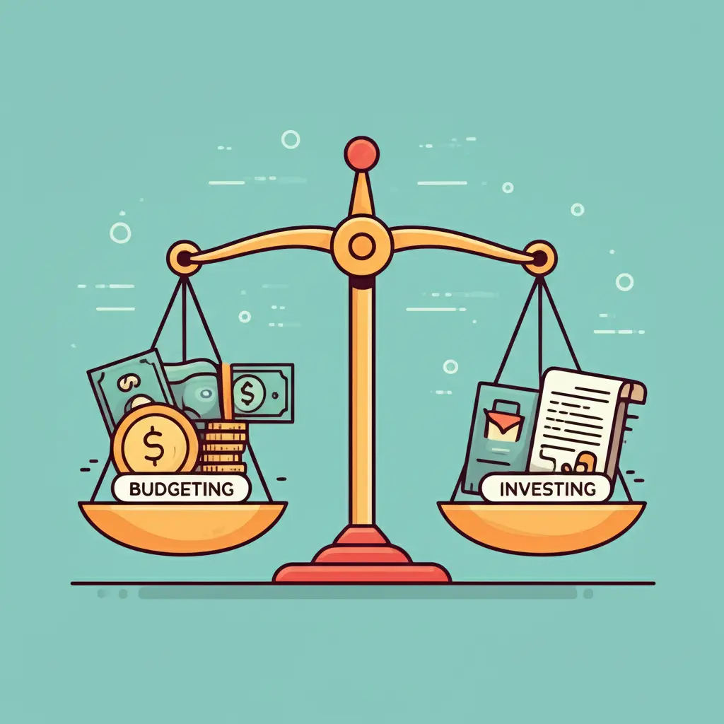 Balanced scale with budgeting and investing