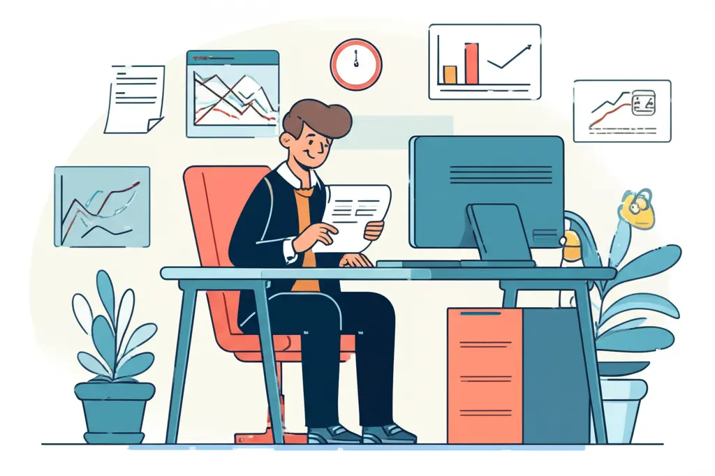 Happy underwriter in a clutter-free workspace
