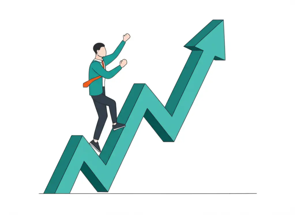 Person climbing an upward graph symbolizing financial growth