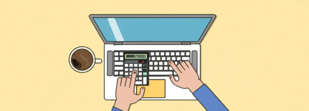 Person using calculator and laptop to check mortgage options