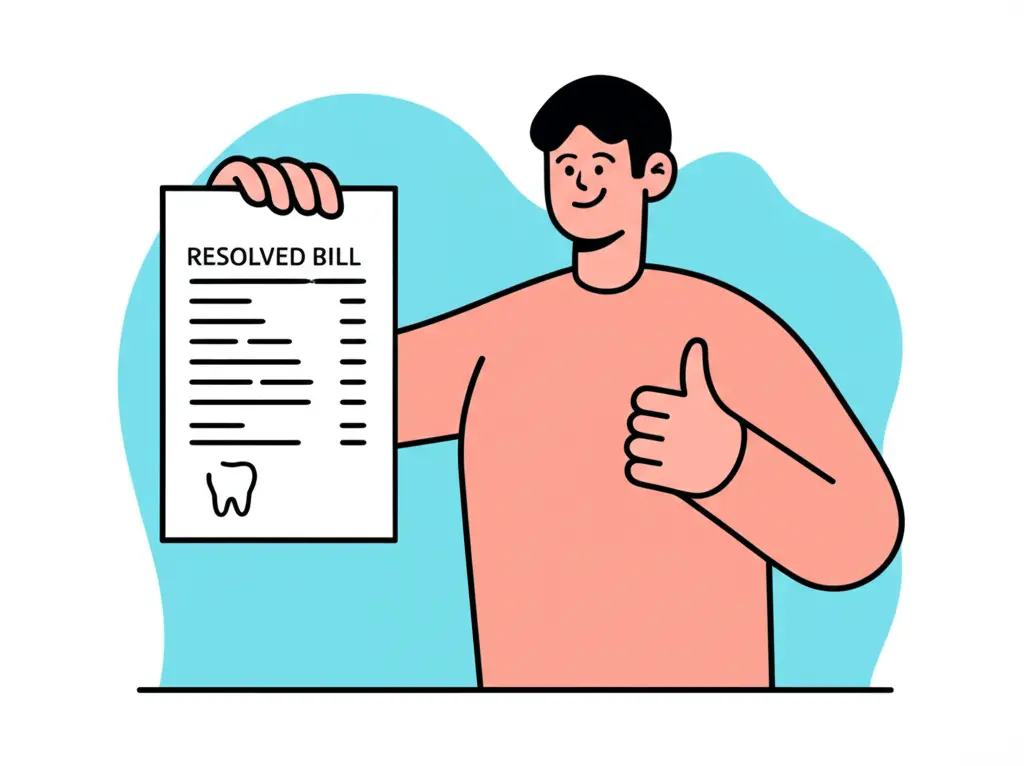 Person happily holding resolved dental bill