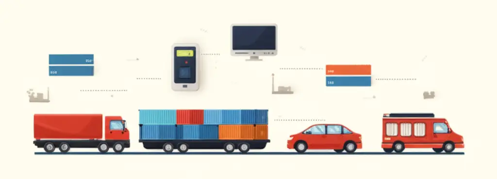 Illustration of diverse products being exchanged across borders