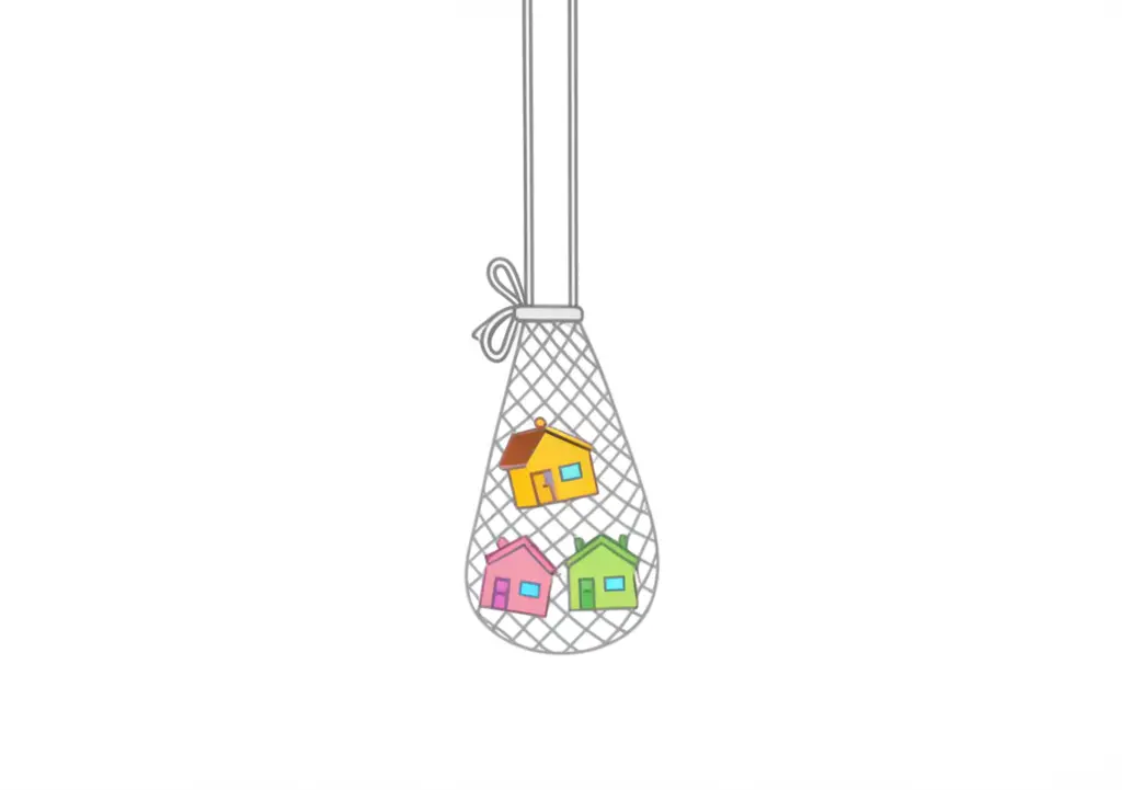 Safety net catching houses, symbolizing risk management.