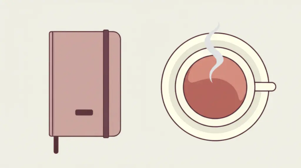 A clean, minimalist workspace with no digital devices in sight, focusing on a journal and a cup of tea.